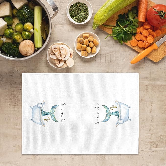 Coastal Beach Mermaid Hand Towels, Mermaid Gifts for Women Hand Towel for Bathroom Decor, Coastal Ocean Beachy Decorative Towels for Bathroom Washroom Toilet 16x24 Inch