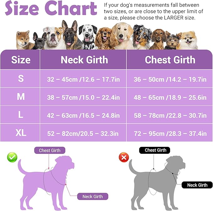 Funfox Dog Harness No Pull, Adjustable Pet Vest Harness, Super Soft Material with Vertical Handle Easy Control, Reflective Night Walking, 2 Leash Clips for Large Dogs, Purple, L