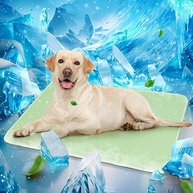 Mora Pets Dog Cooling Mat Instant Self Cooling Pad for Dogs & Cats Breathable Washable Summer Pet Cool Mat Indoor Outdoor, Cold Blanket for Floor Crate Car Travel Use Non Slip Large 40'' x 28'' Green