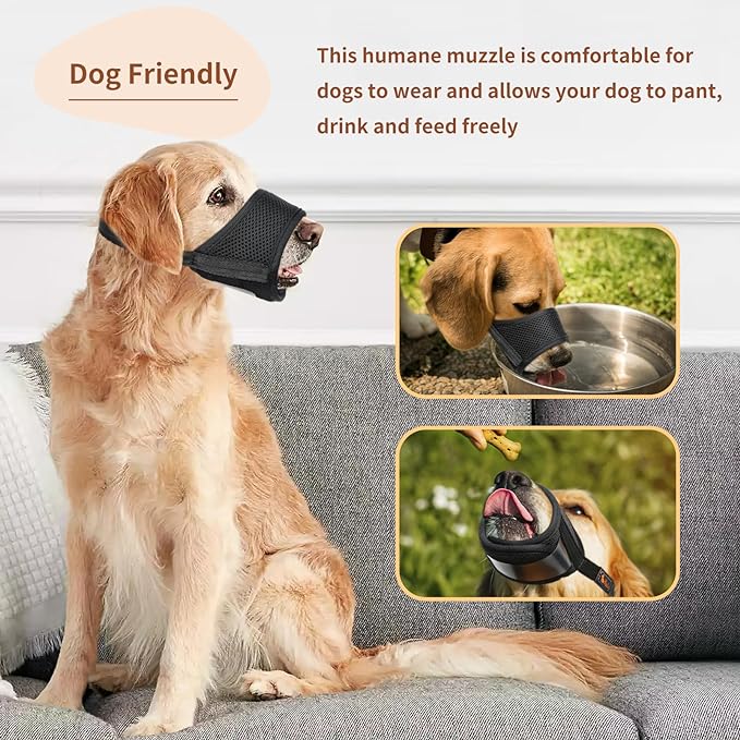 HEELE Dog Muzzle,Soft Nylon Muzzle Anti Biting Barking Chewing,Air Mesh Breathable Drinkable Adjustable Loop Pets Muzzle for Small Medium Large Dogs 4 Colors 4 Sizes (Black, S)