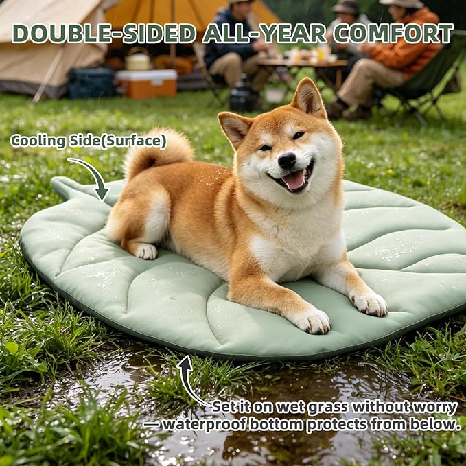PUPTECK Dog Cooling Mat, 37”x33” Reversible Pet Self-Cooling Bed for Dogs, Thick & Soft Pet Cool Blanket Crate Kennel Pad, for Summer Indoor Outdoor, Green M