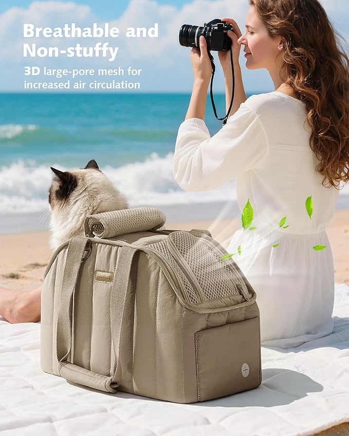 Pecute Dog Purse Carrier, Lightweight Dog Carriers for Small Dogs with Large Pockets, Dog Soft-Sided Carriers up to 9lbs, Pet Carrier for Puppy Cat, Suitable for Travel, Subway, XL, Khaki
