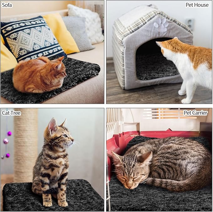 Self Warming Cat Bed Pad Self Heating Pet Mat Warmer Bed Mat for Feral and Indoor Washable Thermal Pet Kennel Pad with Anti-Slip Bottom(Black,16 x 20 Inch)