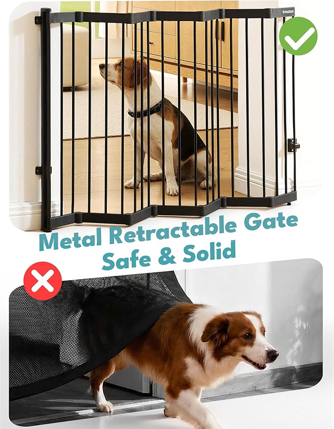 No Pawblems Retractable Safty Gate, 45" Wide Metal Adjustable Dog Gate for Doorways, Stairs & Hallways, 30" Tall, Auto Retract Design, No Bottom Bar, Black