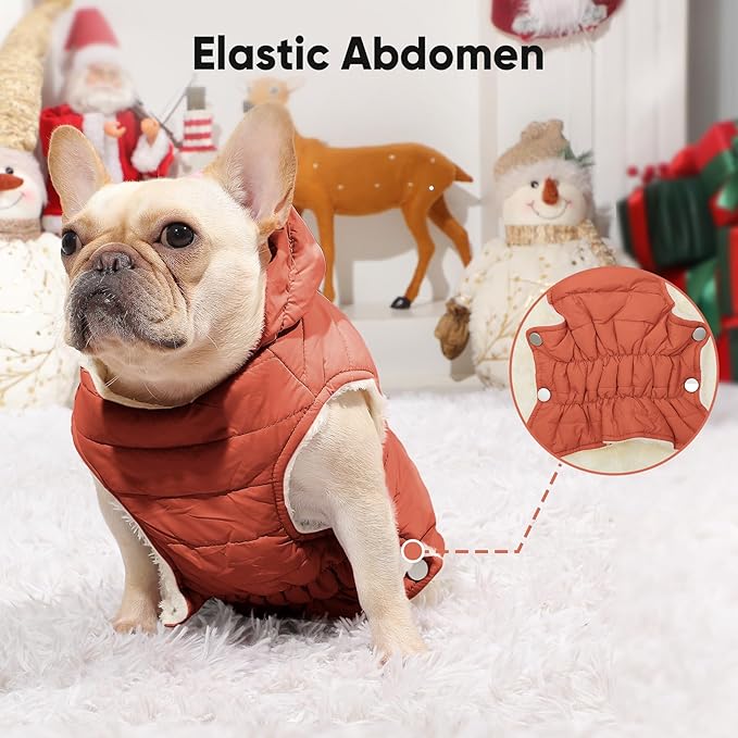 Vecomfy Fleece Lining Dog Hoodie with Harness Built in,Extra Warm Large Dog Jacket in Winter Doggie Coats with Drawstring Hooded,Orange XXL