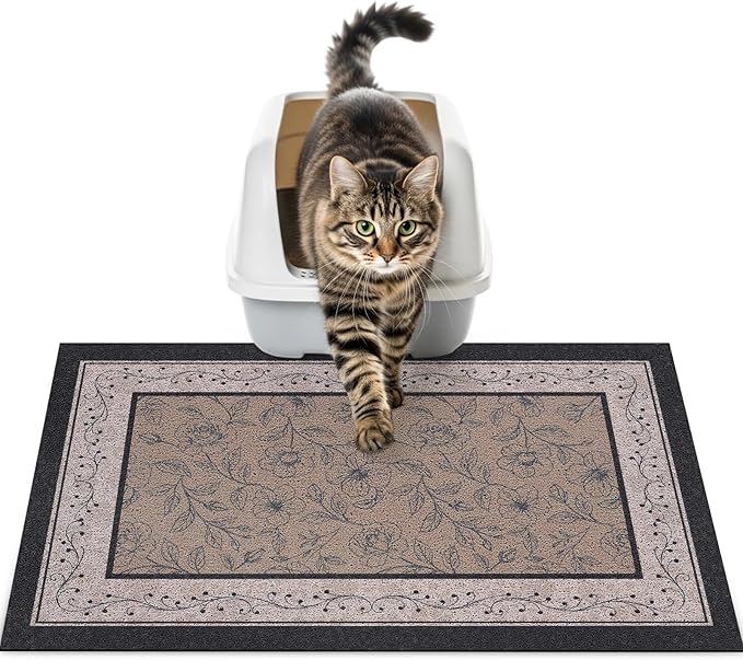 Cat Litter Mat Trapping Rug 24"x15",Litter Box Mat for Floor, Non-Slip Waterproof Backing, Soft Mesh Easy to Clean Pet Mat for Cat, Brown