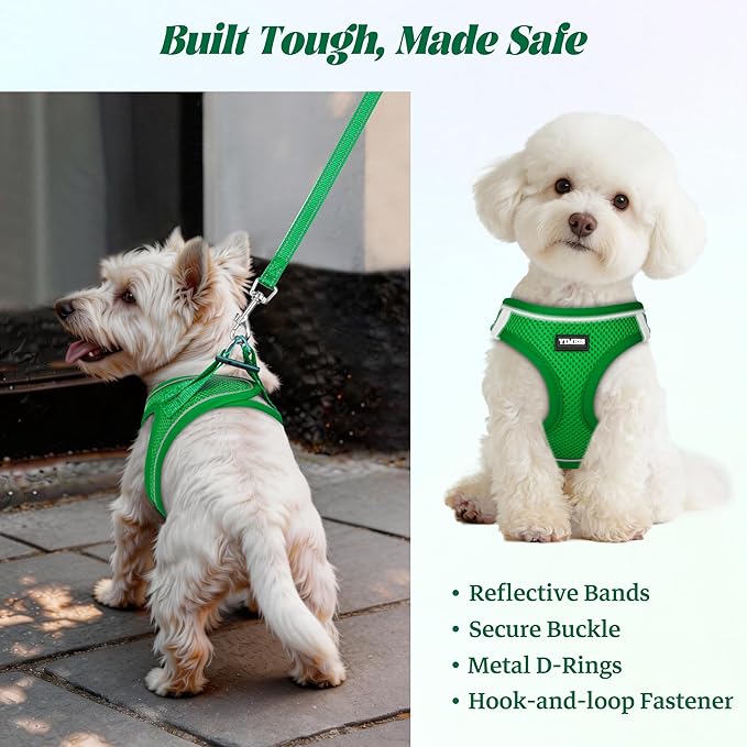 YIMEIS Dog Harness and Leash Set, No Pull Soft Mesh Pet Harness, Reflective Adjustable Puppy Vest for Small Medium Large Dogs, Cats (Green, X-Small (Pack of 1)