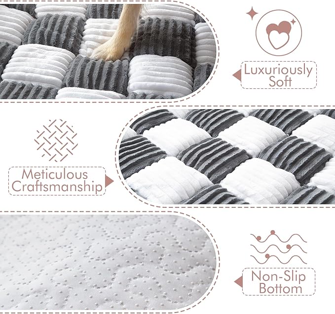 Dog Bed for Couch with Bolster, Comfy Couch Cover for Dogs Washable, Non-Slip Plush Furniture Protector, Calming Fuzzy Lounge Mat, Pet Sofa Accessories (Grey, X-Large)