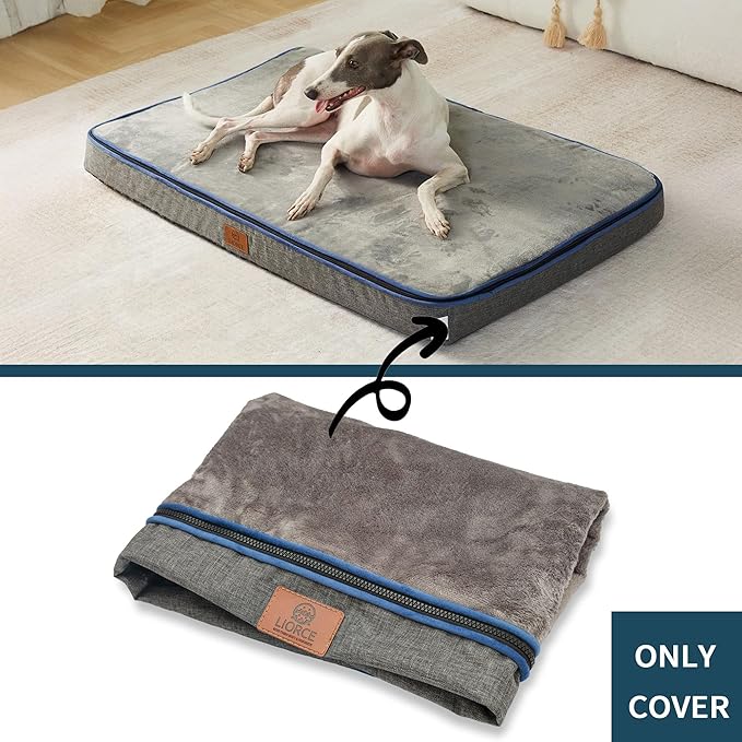 LIROCE Washable Dog Bed Cover Replacement, Large Wrap-Around Zipper Cover for Orthopedic Memory Faom Dog Bed (35x23x4 inches), Dark Grey