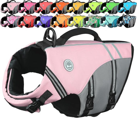 VIVAGLORY Sports Style Dog Life Vest, Dog Life Jacket for Swimming & Boating, Ripstop & Buoyancy for Puppy Doggy, Lifejacket with Handle, S, Sakura Pink