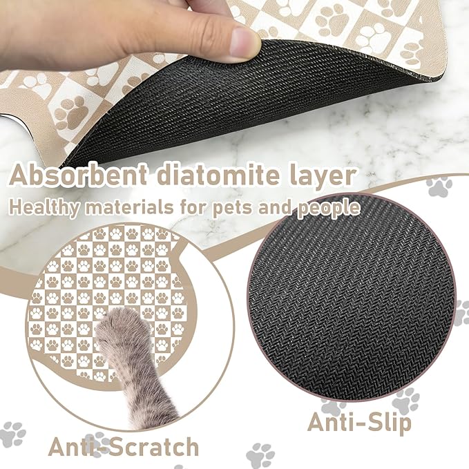 Pet Mats for Food and Water, Khaki Bone Dog Food Mat for Floors, Non Slip Indoor Quick Dry Cat Bowl Feeding Mats (16.9” X29.9”)