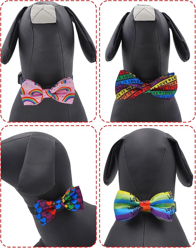 PET SHOW 10 Pack Pride Month Small Dog Bow Ties Sliding Collar Attachments Puppy Cats Rainbow Bowties for Medium Dogs LGBT Bowknots Party Holiday Pet Grooming Accessories(Small)