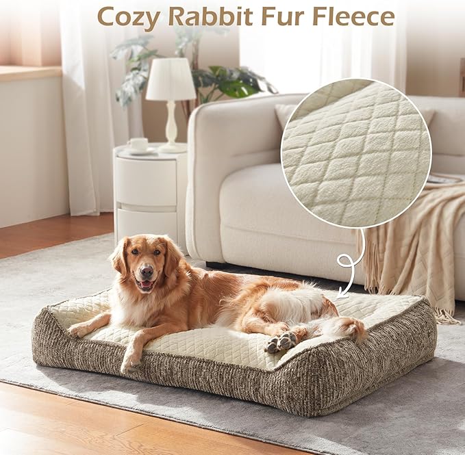 JOEJOY Orthopedic Dog Bed Medium Sized Dogs, Extra Thick Supportive Big Dog Couch Bed with Sides, Ultra Soft Pet Bed Sofa, Beige, 35''x25''