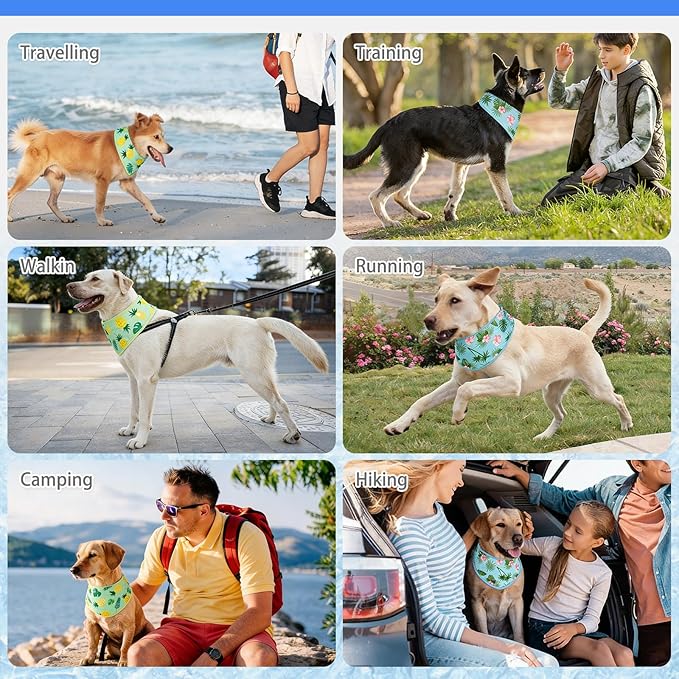 KOOLTAIL Dog Cooling Bandana, 2 Pack Cute Instant Cooling Vest Pet Ice Scarf Adjustable, Summer Outdoor Ice Neck Cooler Towel Neck Wraps, Pet Chill Out Scarf Cooler Prevent Sunstroke in Hot Summer