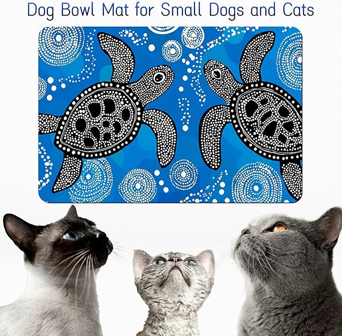 Dog Food Mat, 19.6" x 23.6" Absorbent Pet Feeding Mat for Food and Water, Waterproof Diatom Mud Pet Placemat with Non-Slip Rubber Backing, Easy Clean Cat Bowl Mat for Floors - Black Turtle