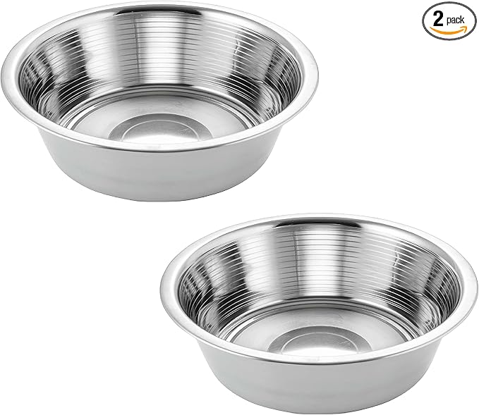 11 Cups Stainless Steel Dog Bowls, 10" Diameter, 3" Height, Double Pack, Dishwasher Safe