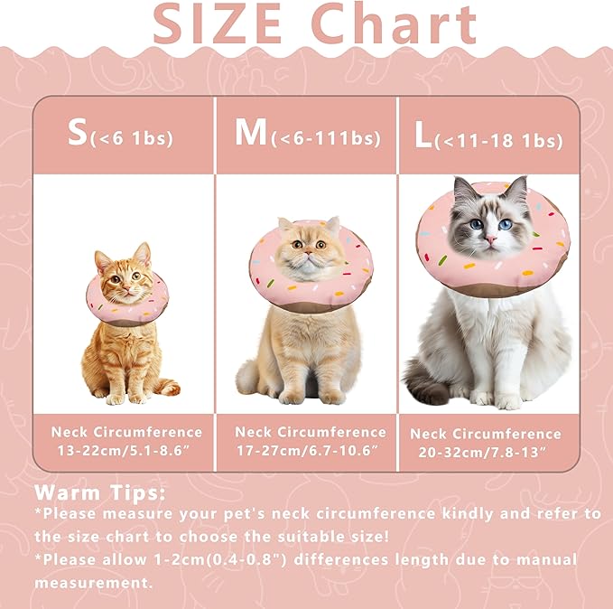 Seyezo Cat Cone Collar Soft, Adjustable Cat Recovery Collar Kitten Cones to Stop Licking, Cute Donut E Collar After Surgery, Cats Neck Pillow Cone Elizabethan Cones of Shame (Waterproof Pink, Large)