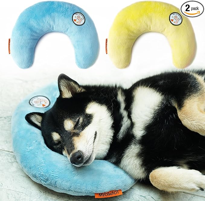 Cat Pillow, Dog Pillow, Claming Pillows for Small Dogs and Cats, Joint Relief Sleeping Improve Pet Neck Pillow， Deep Sleep Fluffy & Cozy Pet Calming Toy，Machine Washable(2 Pack(Blue&Yellow))