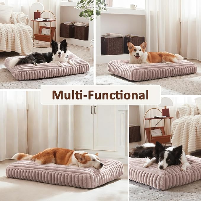 XL Dog Bed, Flat Pet Beds with Removable Washable Cover, Pet Mat Cute Dog Crate Bed Thick Shredded Chopped Crate Foam & Anti Slip Bottom for Indoor