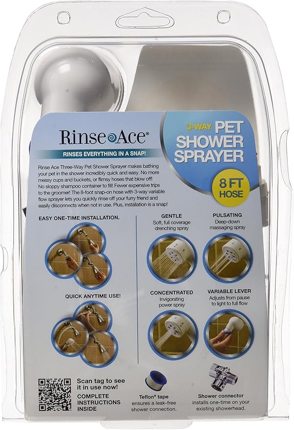 3 Way Pet Shower Sprayer with 8 Foot Hose and Quick Connect to Showerhead