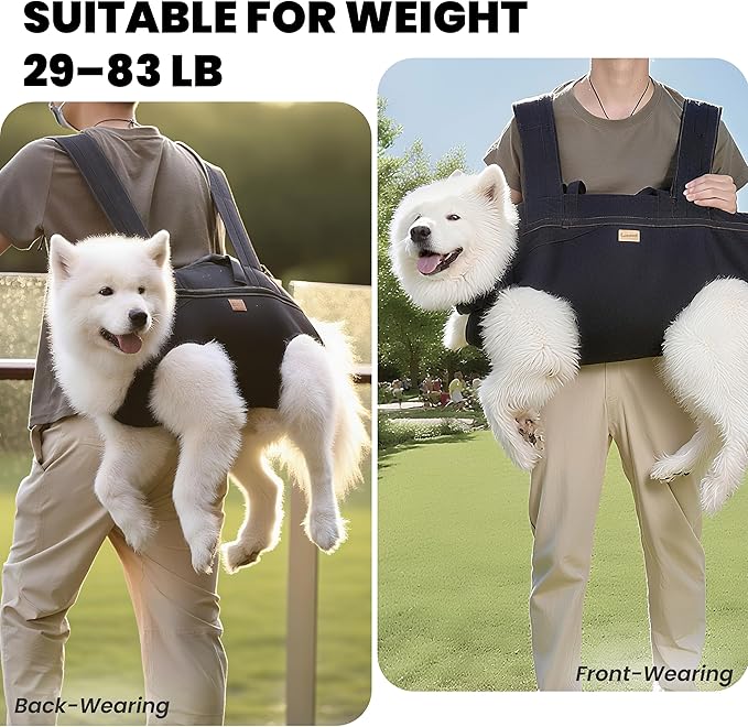 Dog Lift Harness Backpack Carrier for Large Dogs, Full Body Sling with Handle, Dog Harness for Joint Injuries, Arthritis, Ideal for Stairs, Elderly Dogs (3XL 66-83 LBS with Leather tag)