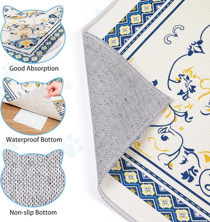 Washable Cat Litter Mat 28"x20" with Non-slip Bottom Waterproof Litter Box Mat Easy to Clean Litter Trapping Mat for Kitty