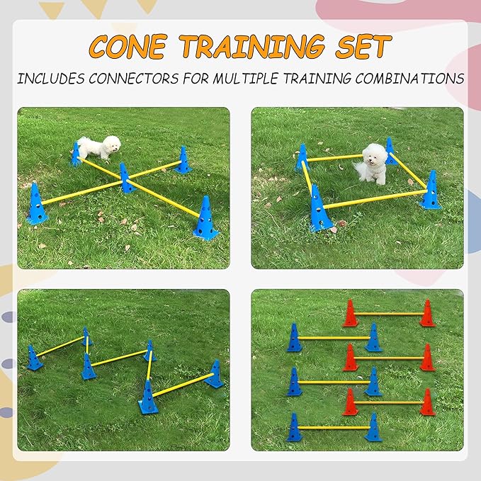 Dog Agility Hurdle Cone Set, Dog Agility Backyard Set Include Height cossbar Agility Rods, Dog Agility Equipment for Rehabilitation & Beginners(Blue+Orange)