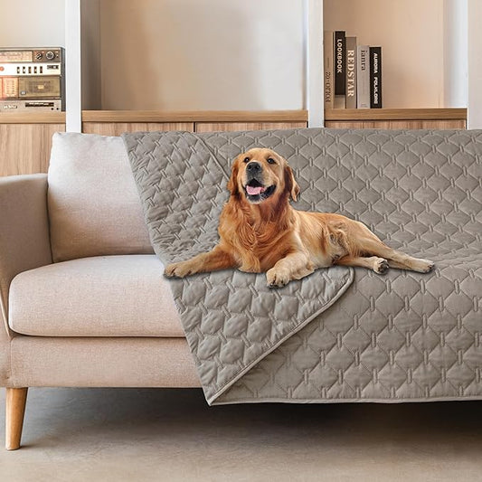 gogobunny 3X Stronger Waterproof Pet Blanket, Scratch Proof Furniture Protector for Dogs Cats, Reversible Cover 68x82 Inch, Dark Stone