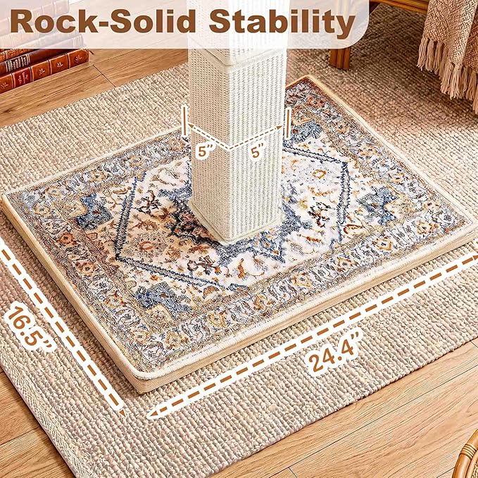 Tall Cat Scratching Post for Indoor Cats Adults, 33'' Large Cat Scratch Post with Perch, Cute Cat Scratching Post with Boho Carpet ＆ Dangling Ball Toys, White