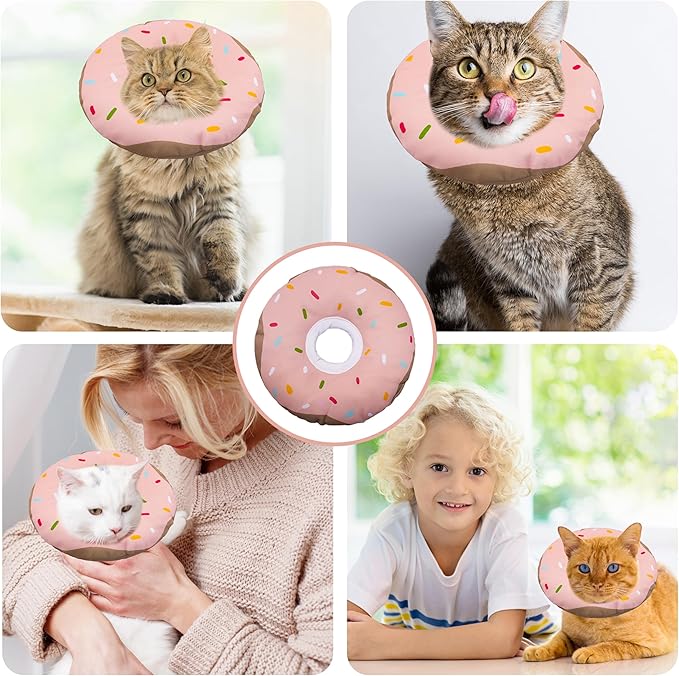 Seyezo Cat Cone Collar Soft, Adjustable Cat Recovery Collar Kitten Cones to Stop Licking, Cute Donut E Collar After Surgery, Cats Neck Pillow Cone Elizabethan Cones of Shame (Waterproof Pink, Large)