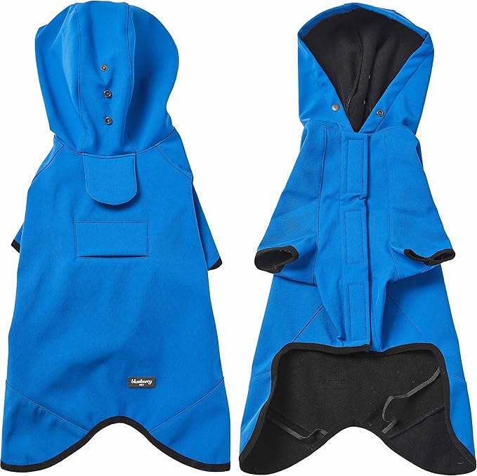 Blueberry Pet 10" Waterproof Dog Softshell Jacket, Hooded Raincoat and Windbreaker with Leash & Harness Hole, Dazzling Blue, Outdoor Rain Gear for Dogs