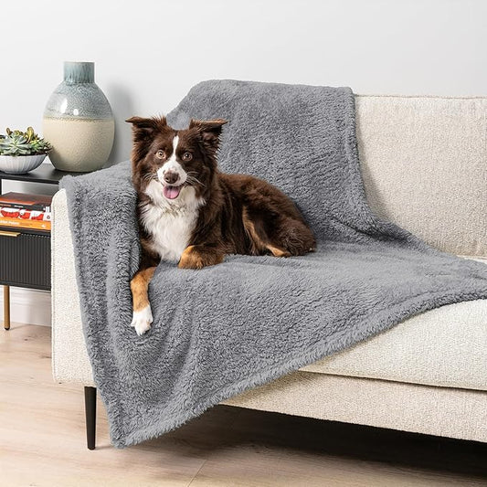PetAmi Fluffy Waterproof Dog Blanket for Couch and Bed, Reversible Sherpa Pet Throw, Pee Proof Furniture Protector Sofa Cover, Washable Cat Blanket for Medium Large Dogs and Cats (Light Grey, 40x60)