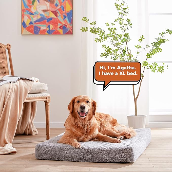 WATANIYA PET Memory Foam Large Dog Bed, Cooling Dog Beds for Large Dogs, Washable Pet Mat for Crate with Joint Relief (Light Grey)
