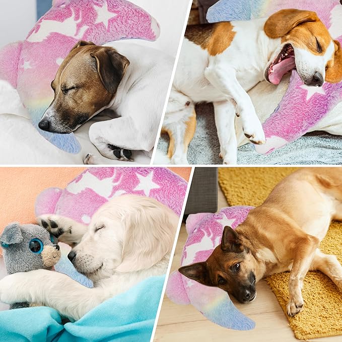 Pet Calming Pillow for Dogs, Soft U-Shaped Pillow Glow in the Dark, Joint Relief, Sleep Comfortably,Suit for Small, Medium, Large Dogs, Fluffy Pet Neck Pillow (S-Light Pink)