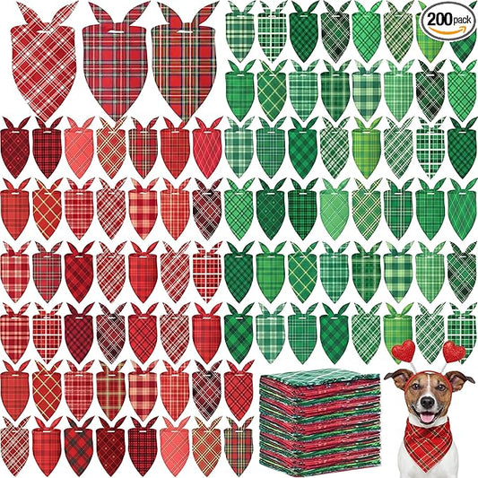 Abbylike 200 Pcs St. Patrick's Day Dog Bandanas Bulk Green Plaid Bandanas for Dogs Triangle Kerchief Bib Scarf for Pet Irish Holiday Costume Photo Props Accessories Pet Shops, 25 Styles