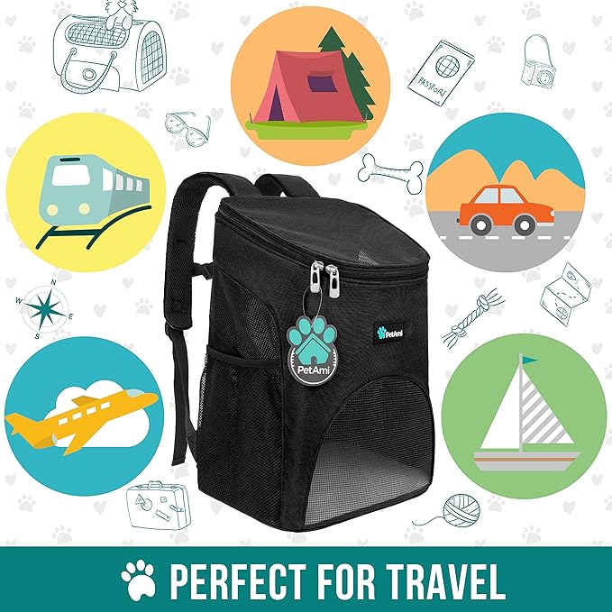 PetAmi Cat Backpack Carrier, Airline Approved Pet Carrier Backpack for Small Dogs and Large Cats, Soft Sided Collapsible Ventilated with Sherpa Bed for Hiking Travel, Max 18 lbs, Black