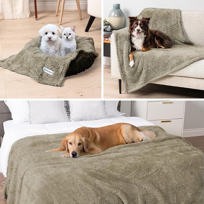 PetAmi Fluffy Waterproof Dog Blanket for Couch and Bed, Reversible Sherpa Pet Throw, Pee Proof Furniture Protector Sofa Cover, Washable Cat Blanket for Medium Large Dogs and Cats (Taupe Camel, 40x60)