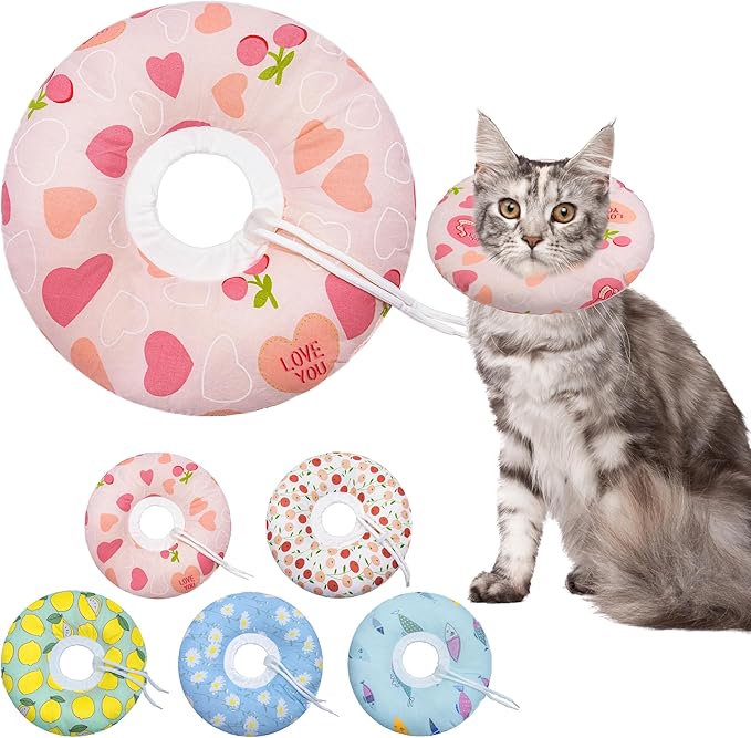 Seyezo Cat Cone Soft Collar, Adjustable Cat Recovery Collar for Small Medium Large Cats, Cute Donut E Collar After Surgery, Anti-Lick Recovery Elizabethan Collar for Kittens (Pink Heart, Medium)