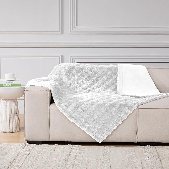 Modern Threads Water-Resistant Faux Rabbit Fur Pet Blanket for Dogs & Cats – Ultra-Soft Couch, Bed & Crate Protector, 40x50 White