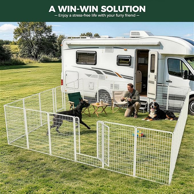 FXW Rollick Unleashed Dog Playpen for Indoor, Yard, RV Camping, 50 inch 16 Panels for Large Dogs, White│Patented