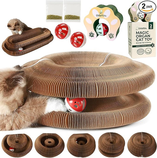 2-Pack Accordion Cat Toy Scratcher – Cat Toys for Indoor Cats – Expandable Cat Cardboard Scratcher, Magnetic Reversible Interactive Cat Toy | LittleMitts