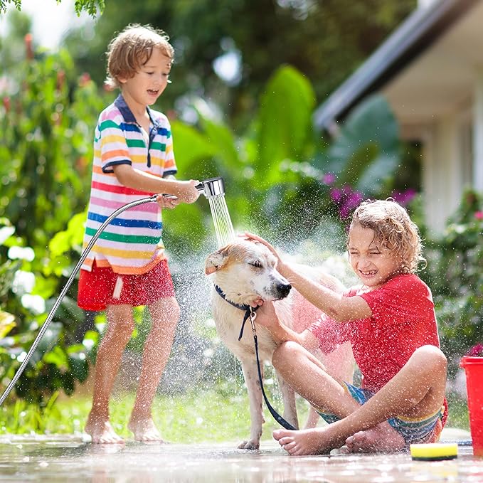 3 Mode Dog Shower Attachment, High Pressure Handheld Sprayer with ON/OFF Switch, Metal Diverter and 3/4" GHT and 1/2" NPT Quick Disconnect Adapter for Outdoor and Indoor Pet Bathing
