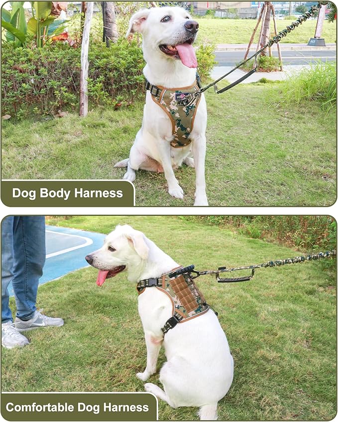 Hotsky Tactical Dog Harness No Pull，Adjustable Service Dog Vest Reflective Military Pet Harness with Control Handle Molle Loop Panels for Training Walking Running(Purple Camo, M)