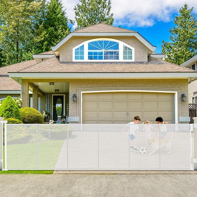 250" Extra Wide Retractable Dog Gate, Reinforced 20ft Retractable Baby Gates Extra Wide Dog Gate, 48" Extra Tall Baby Gate Retractable Outdoor Fence, Extra Long Pet Gate Retractable Gate Indoor, White