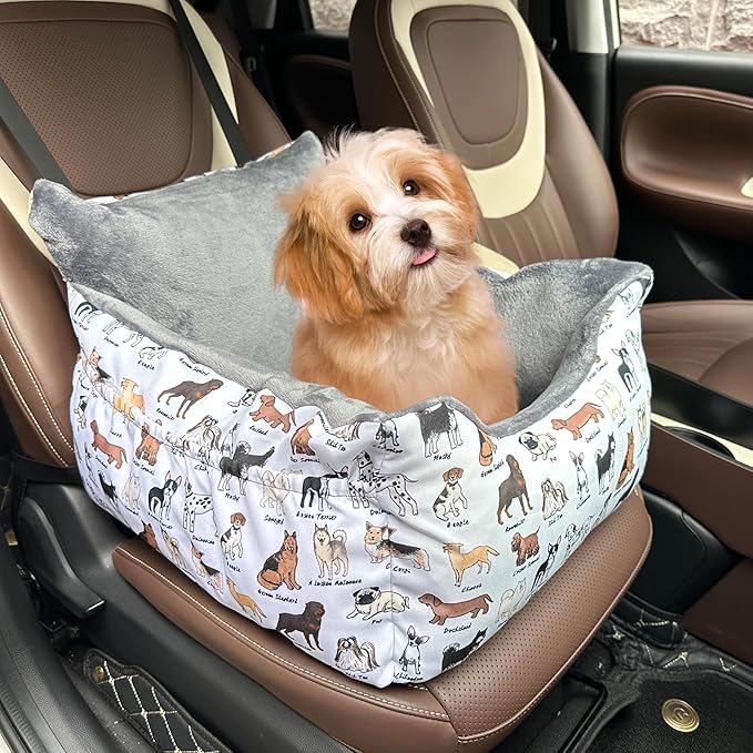 Dog Car Seats for Small Medium Sized Dogs Carseat for Car Funny Fuzzy Pet Dog Booster Car Seat Puppy Under 27 Lbs with Soft Plush Cushion&Washable Removable Cover