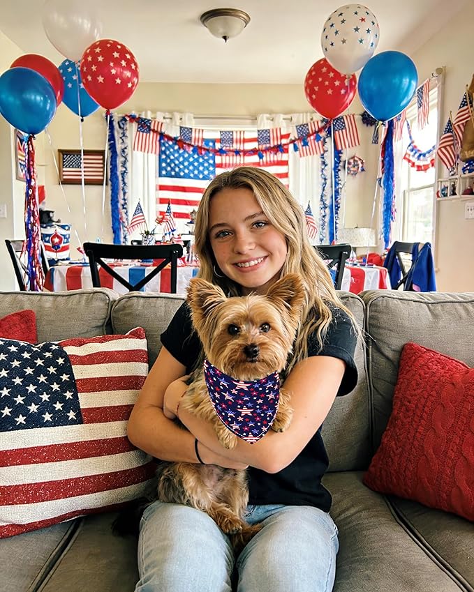 PET SHOW 50 Pack 4th of July Small Dog Bandanas Bulk XS Washable US Flag Cats Puppy Patriotic Triangle Bibs Star&Stripe Kerchief Set Dog Scarves Pet Girl Boy Holiday Grooming Accessories