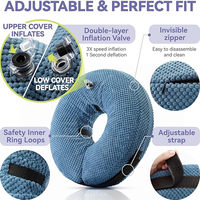 Loflaze Inflatable Dog Cone Collar - Dog Neck Donut Cone Collar Alternative After Surgery - Soft Cone for Large Medium Small Dogs Cats - Alternative Recovery E Collar (Blue, L)