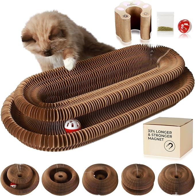 Accordion Cat Toy Scratcher – Cat Toys for Indoor Cats – Expandable Cat Cardboard Scratcher, Magnetic Reversible Interactive Cat Toy | LittleMitts