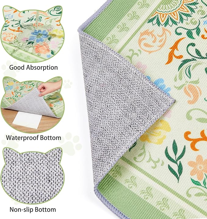 Washable Cat Litter Mat 28"x20" with Non-slip Bottom Waterproof Litter Box Mat Easy to Clean Litter Trapping Mat for Kitty