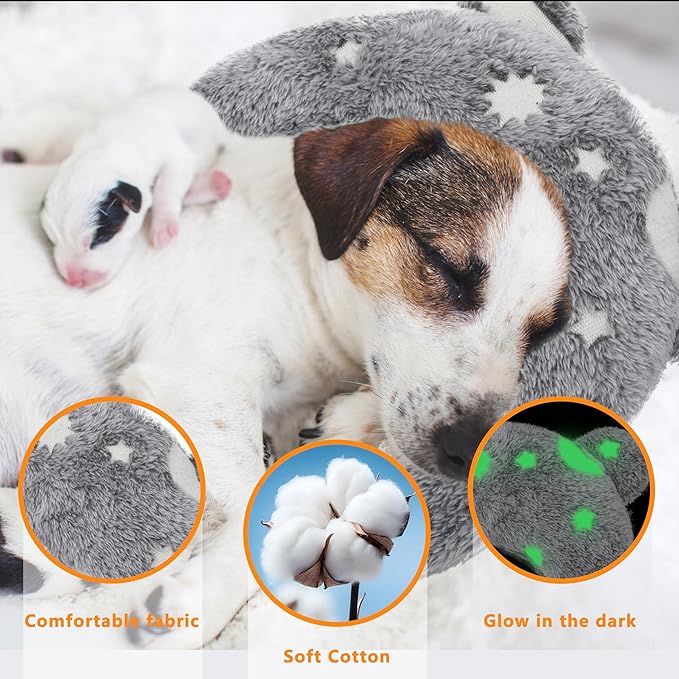 Pet Calming Pillow for Dogs, Soft U-Shaped Pillow Glow in the Dark, Joint Relief, Sleep Comfortably,Suit for Small, Medium, Large Dogs, Fluffy Pet Neck Pillow (M-Gray)
